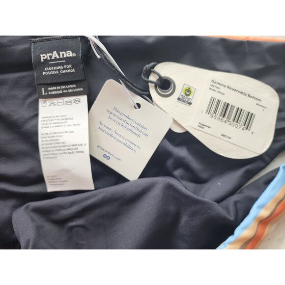 Prana Bikini Bottom Women’s Size Large Gemma Reversible Black Water Stripe NWT - Picture 4 of 5